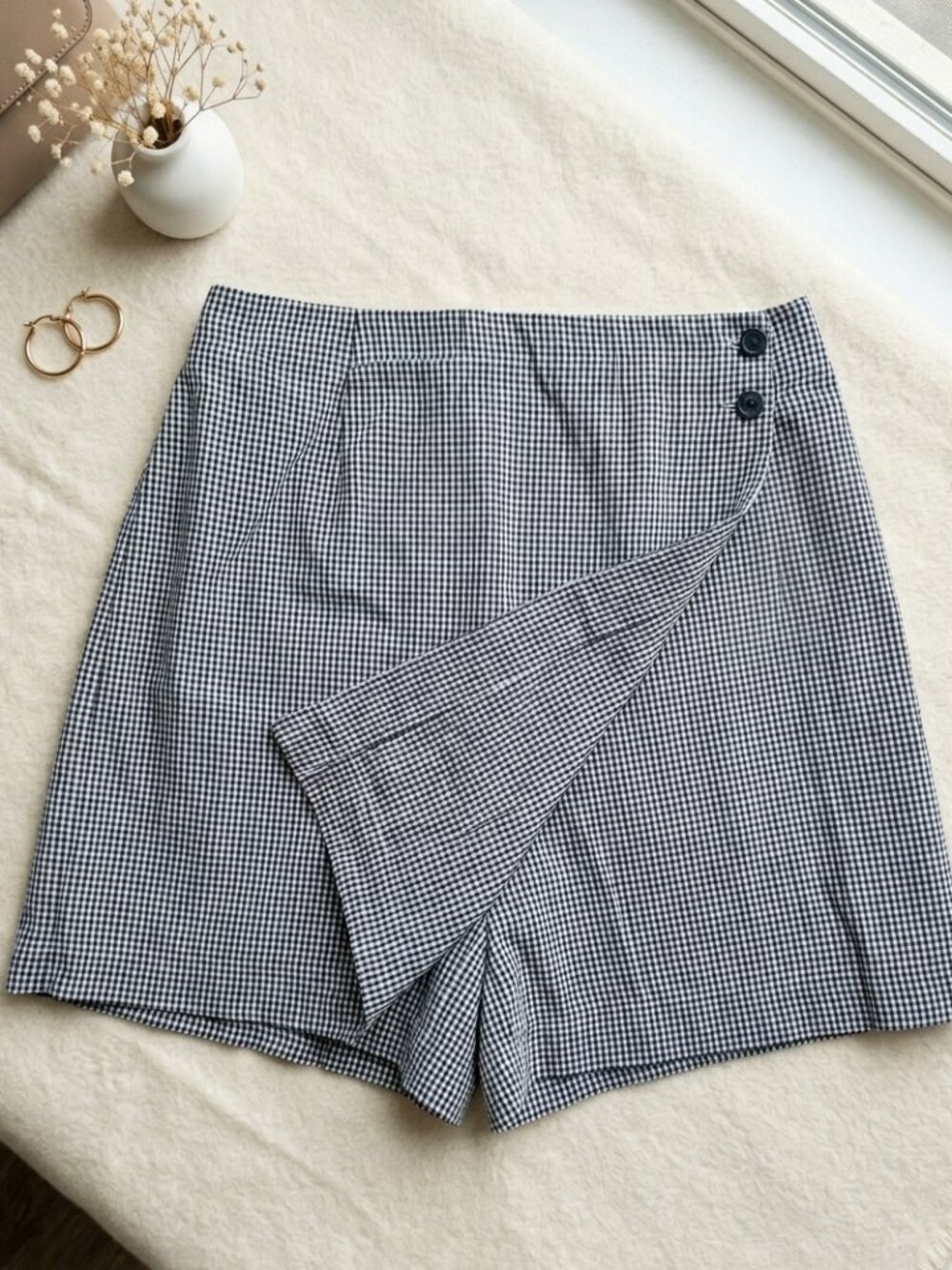Charter Club VTG 90's Gingham Plaid Faux-Wrap Skirt Shorts High Rise Cotton 8